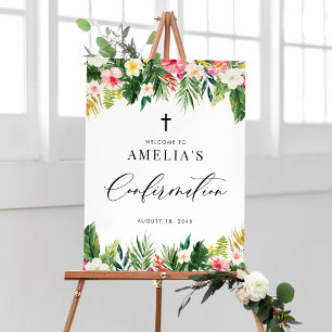 Poster Aquarela Flores Garland Confirmação Tropical
