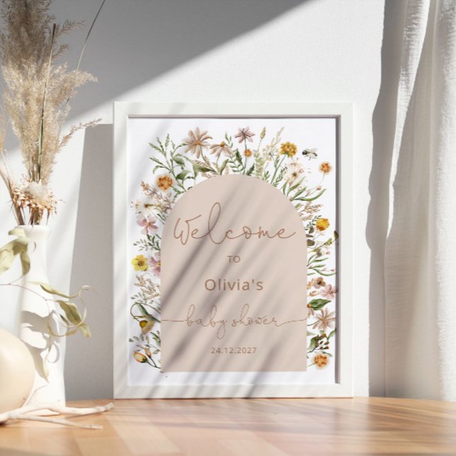 Poster Aquarela Flores Selvagens Boho Chá de fraldas (Criador carregado)