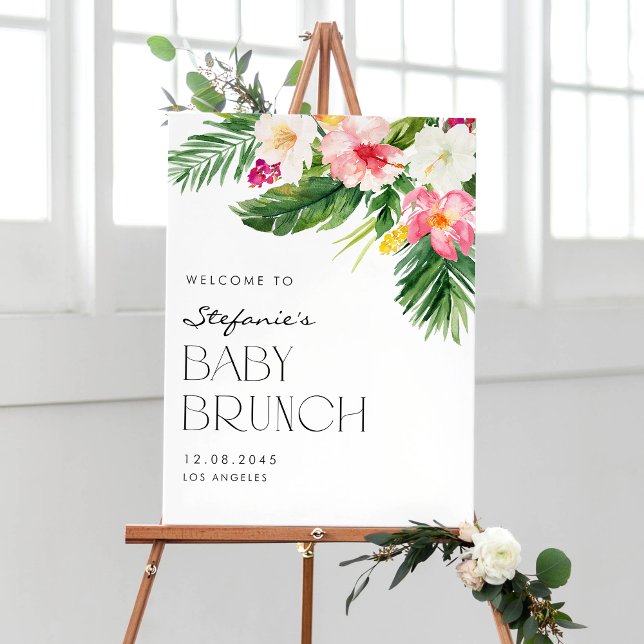 Poster Aquarela Flores Tropicais Summer Baby Brunch (Criador carregado)