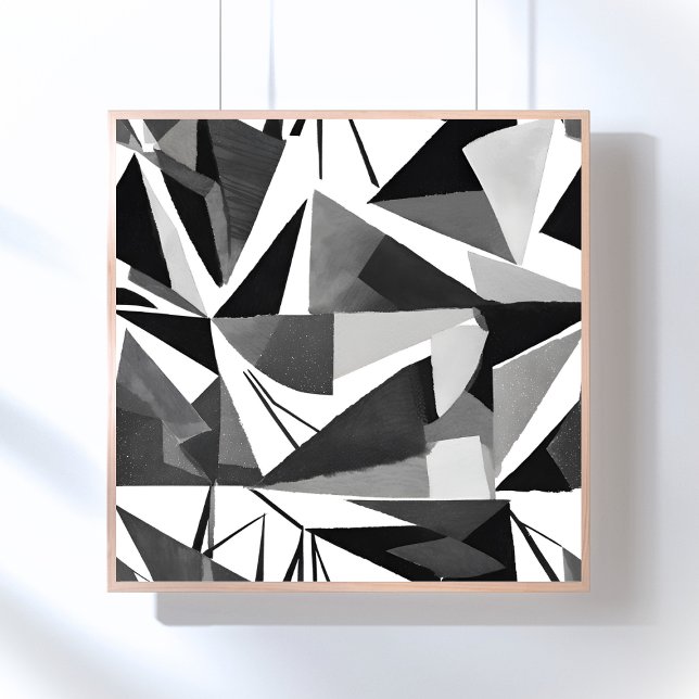 Poster Aquarela Geométrica Moderna Abstrata Preto e Branc (Criador carregado)