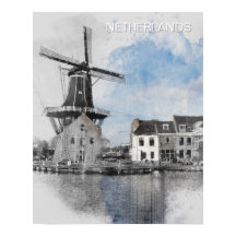 Aquarela Holanda Moinho de Vento – Holandês 