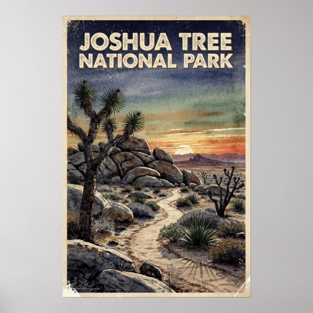 Poster Aquarela Joshua Tree Parque Nacional Retro (Frente)