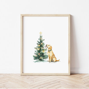 Poster Aquarela Labrador Retriever Amarelo Natal