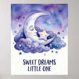 Poster Aquarela Lua e Estrela Sonhos Doces Pequeno(a)