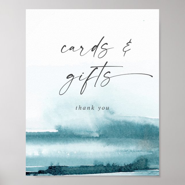 Poster Aquarela Moderna | Placa Teal Cards and Gifts (Frente)