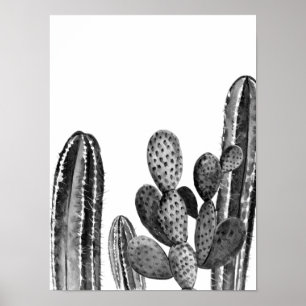 Poster Aquarela Moderno Cacto Sudoeste Preto branco