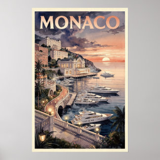 Poster Aquarela Mônaco Viagem Vintage