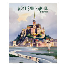Aquarela Mont Saint Michel França Viagem Vintage