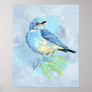 Pôster Aquarela Montanha Bluebird Natureza Arte