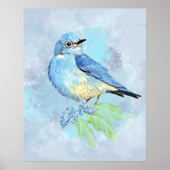 Pôster Aquarela Montanha Bluebird Natureza Arte (Frente)