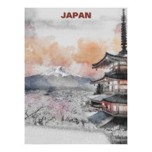 Aquarela Monte Fuji & Pagode Japonesa – Terra Japã