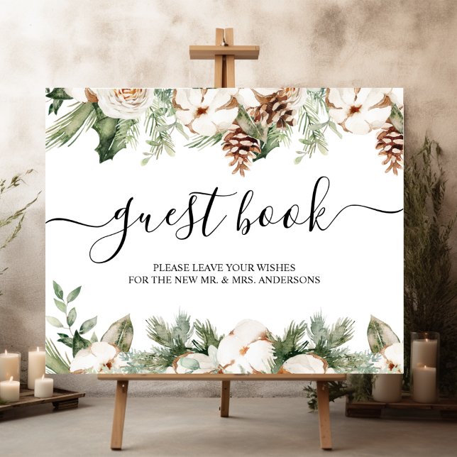 Poster Aquarela Palha Verde de inverno Flores Brancas (Criador carregado)