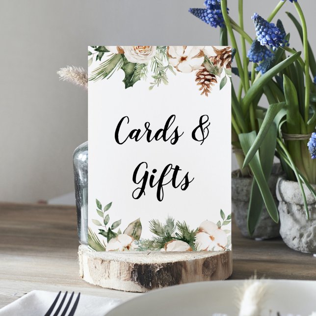 Poster Aquarela Palha Verde de inverno Flores Brancas (Criador carregado)