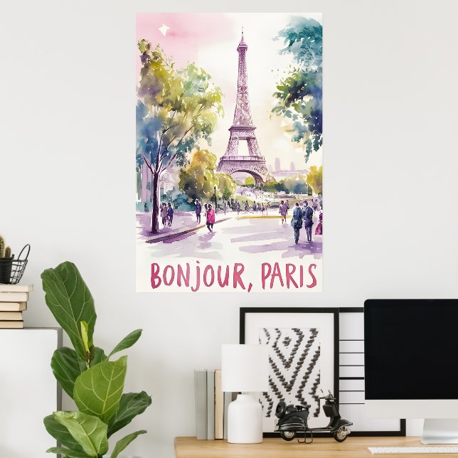 Poster Aquarela parisiense da Torre Eiffel (Escritório em casa)