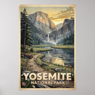 Poster Aquarela Parque Nacional de Yosemite Retro