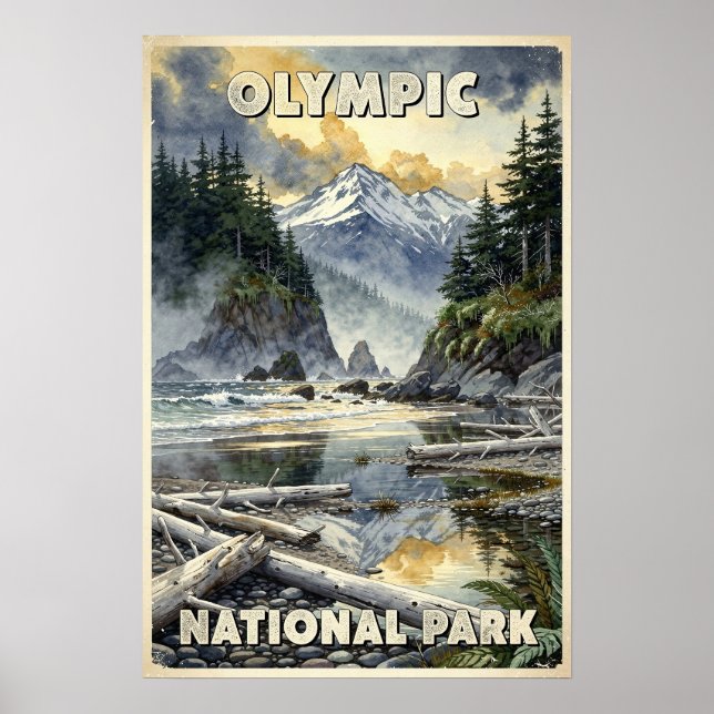 Poster Aquarela Parque Nacional Olímpico Retrô (Frente)