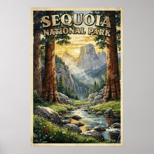 Poster Aquarela Parque Nacional Sequoia Retro