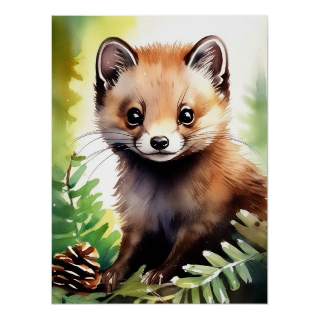 Pôster Aquarela Pine marten Poster (Frente)