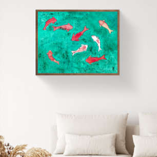 Poster Aquarela Pintada à Mão 8 Peixes Koi