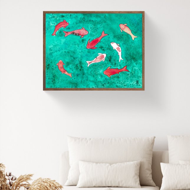Poster Aquarela Pintada à Mão 8 Peixes Koi (Criador carregado)