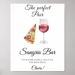 Poster Aquarela Pizza Vinho Chá de noiva Bar de Sangria