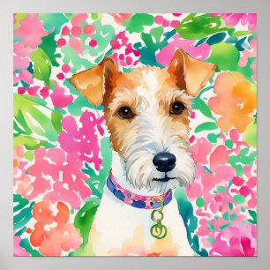 Poster Aquarela Pré-Papoila Palm Beach Fox Terrier Cog