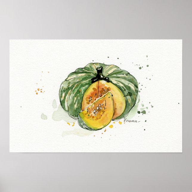 Poster Aquarela, Pumpkin, cozinha vegetal (Frente)