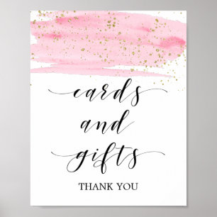 Pôster Aquarela Rosa Bege e Cartões e Presentes com Brilh