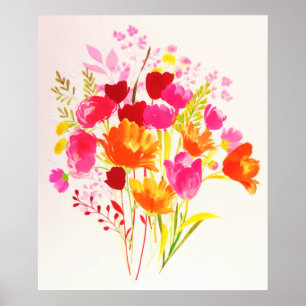 Poster Aquarela Rosa Pêssego Prado Floral