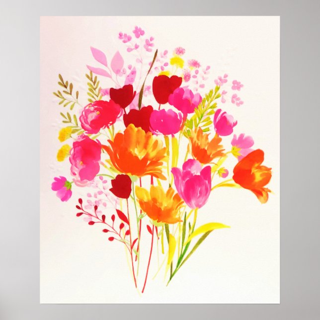Poster Aquarela Rosa Pêssego Prado Floral (Frente)
