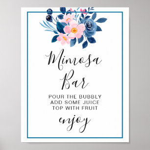 Poster Aquarela Rústica de um Buquê Floral Rosa e Azul