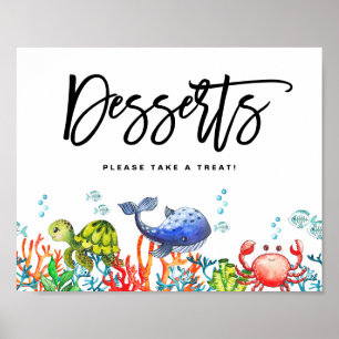 Poster Aquarela Sob Os Desserts De Aniversário Do Mar