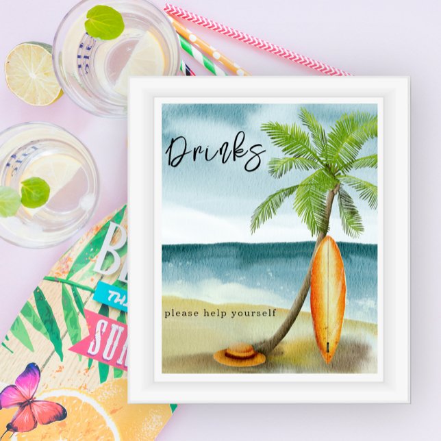 Poster Aquarela surf praia - Bebidas (Criador carregado)