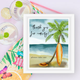 Poster Aquarela surf praia - Obrigado por vir