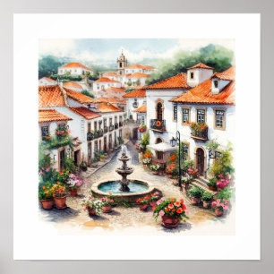 Poster Aquarela típica do vilarejo português