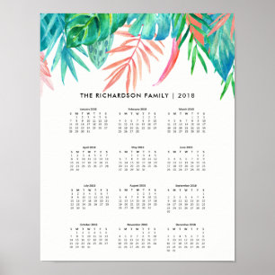 Poster Aquarela Tropical da Moda   Calendário 2018
