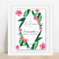 Aquarela tropical - sinal de boas-vindas ao chá de