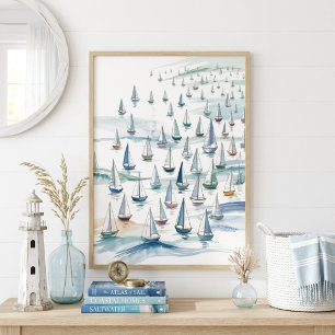 Poster Aquarela Velas ao Mar Arte Náutico