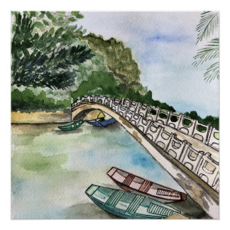 Pôster Aquarela, Vietname, paisagem da província de Ninh 