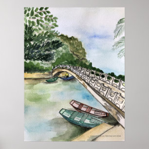 Poster Aquarela, Vietname, paisagem da província de Ninh