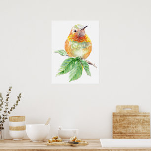 Poster Aquarela Whimsical Rufous Atitude de Hummingbird