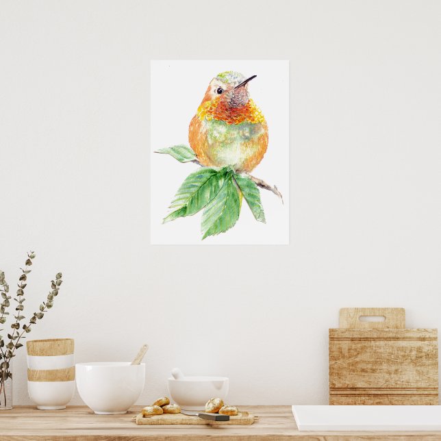 Poster Aquarela Whimsical Rufous Atitude de Hummingbird (Cozinha)