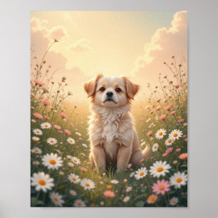 Poster Aquarela Yorkshire Terrier em Parede de Campo de F