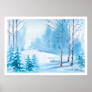 Poster Aquarelas Cena de Inverno Paisagem Natureza