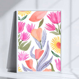 Poster Aquarelas Coloridas de Flores Silvestres | Pintado