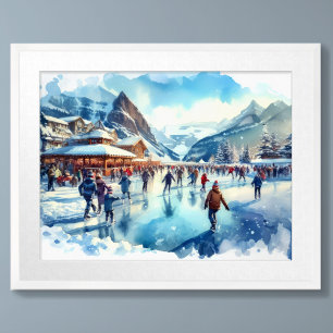Poster Aquarelas do exterior de gelo, resort de inverno