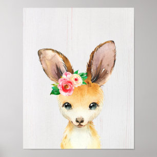 Poster Aquarelas - Floral Baby Kangaroo, Animais Australi