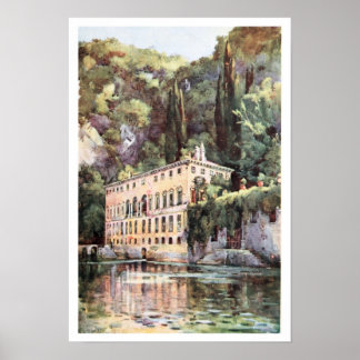 Pôster Aquarelle Itália Lago Como Villa Plini