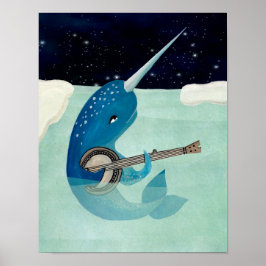 Pôster Aquarelle - Narwhal tocando Banjo