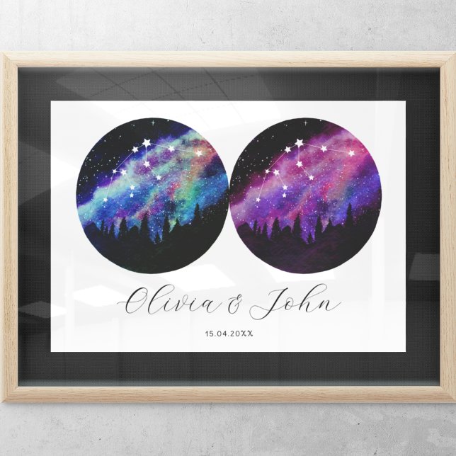 Poster Aquário Casais Personalizados Horoscópio (Criador carregado)